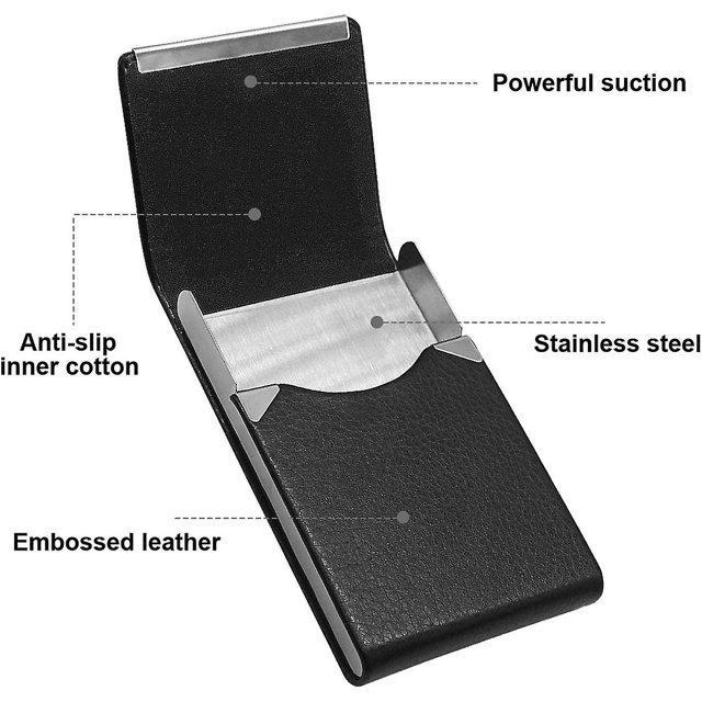 Caja de cigarrillos de Metal, diseño de cuero Pu, soporte de caja de cigarrillos de bolsillo para hombres, mujeres, señoras, paquete de cigarrillos súper delgado, Banban negro