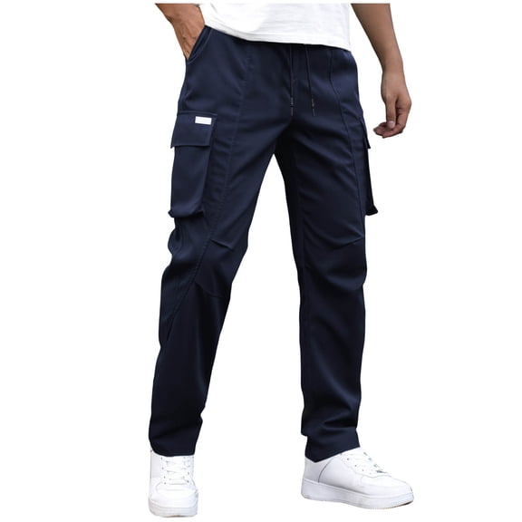 Chiccall Mens Casual Cargo Pants Stretch Elastic Waist Drawstring Tapered Open Bottom Jogger Sweatpants with Pockets