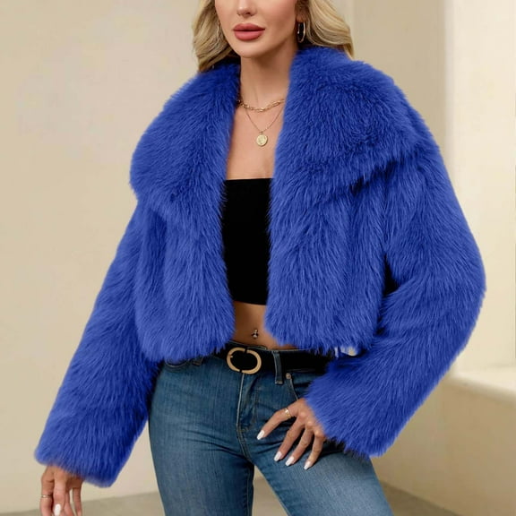 DAFPZW Women Puffy Faux Fur Coat Long Sleeve Open Front Winter Cropped Cardiagn Jackets Plush Fuzzy Lapel Short Warm Outwear