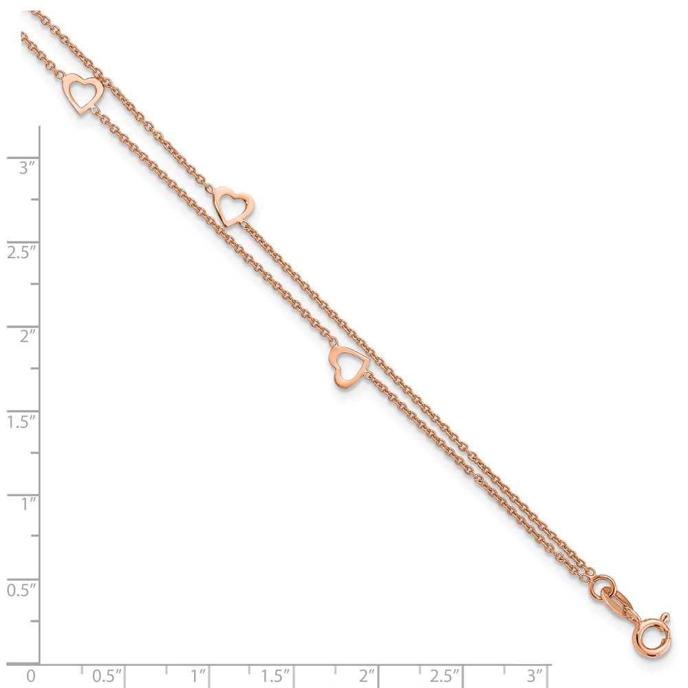 Sterling Silver Rose-tone Polished Heart 9in Plus 1in Anklet QG4186