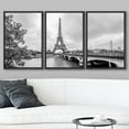 thumbnail image 2 of wall26 - 3 Piece Framed Canvas Wall Art - Paris Eiffel Tower from Seine. Cityscape in Black and White - Modern Home Art Stretched and Framed Ready to Hang - 24"x36"x3 Black, 2 of 5