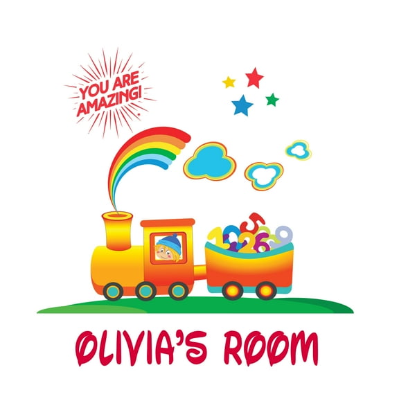 Multicolored Train Daycare Peel and Stick Wall Decals - Custom Name Giant Wall Decal- Vinyl Sticker Decoration for Daycare Classroom or Playroom-Size : 10" x 10".