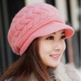 thumbnail image 2 of Las mujeres de invierno de punto caliente gorro de lana Esquí casquillo con la visera (rosa), 2 of 4
