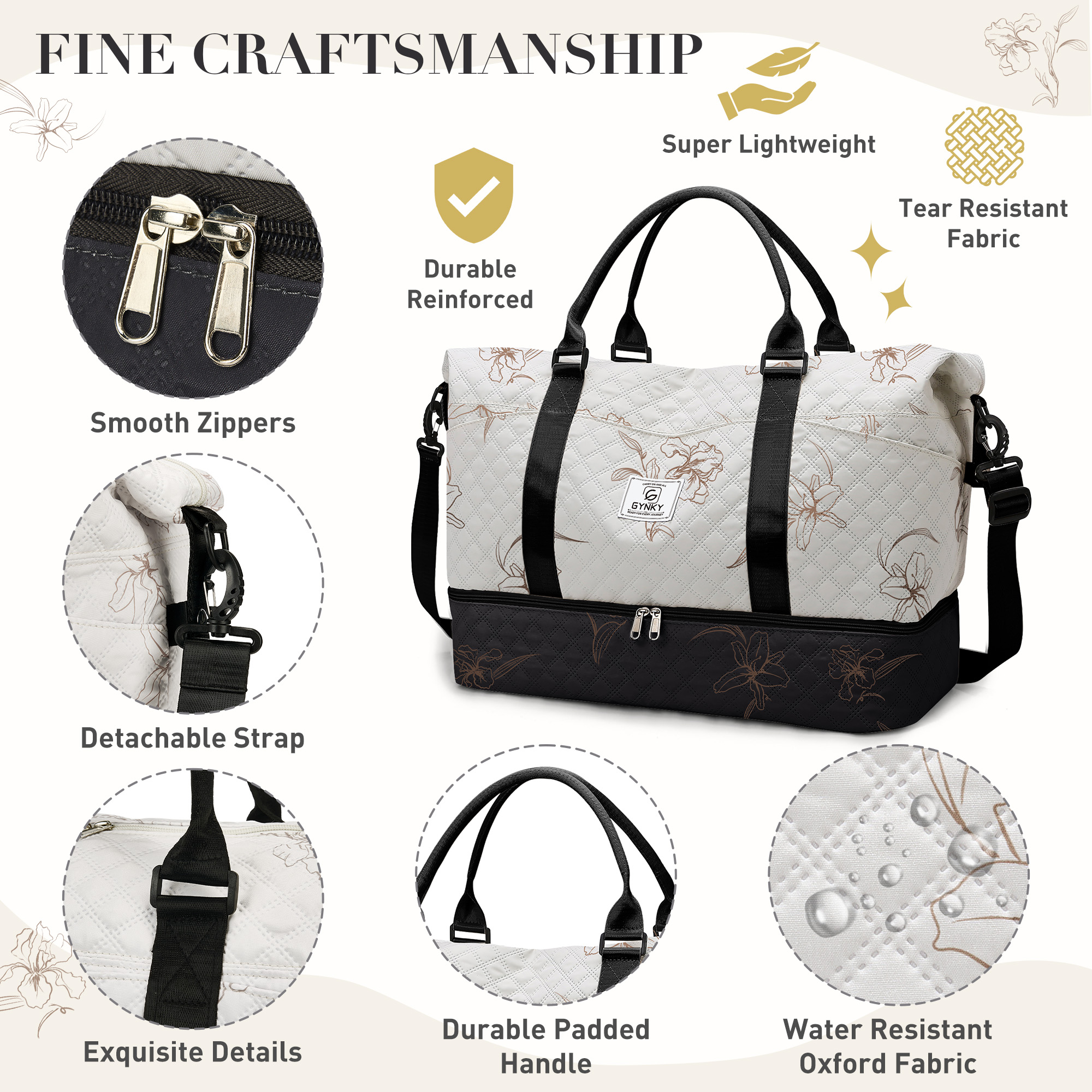 Gynky Travel Duffle Bag Women Floral Weekender Bag photo 5
