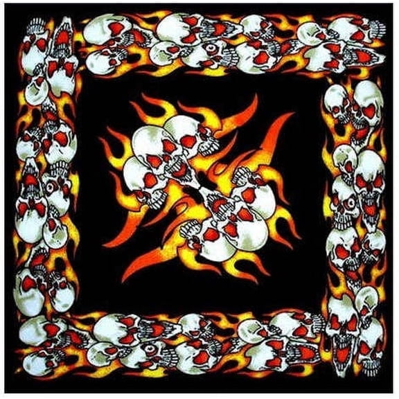 12 Flaming Skull Bandana Design Head Wrap 100% Cotton 22"X22"