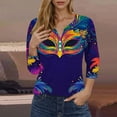 thumbnail image 2 of Blusas para las Mujeres Casual Impreso 3/4 Manga V Cuello Botones, Ligero Estante de Imitación para el Uso Diario Del Hogar, 2 of 9