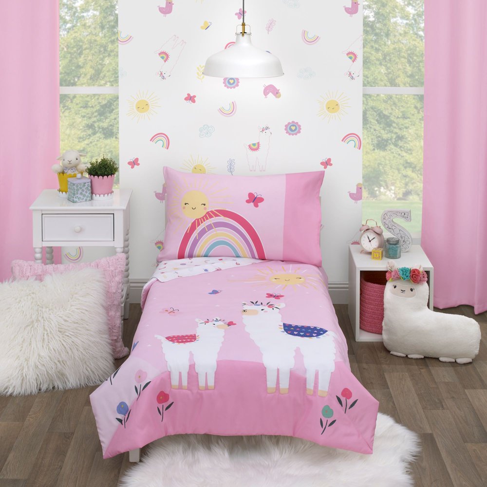 Parent's Choice 4Piece Toddler Bedding Set, Pink, Llama