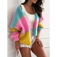 thumbnail image 5 of Women'S Contrasting Retro Cardigan Sweater, Loose V-Neck Lantern Sleeves, Thick Knit, Everyday Coat Color L, 5 of 9