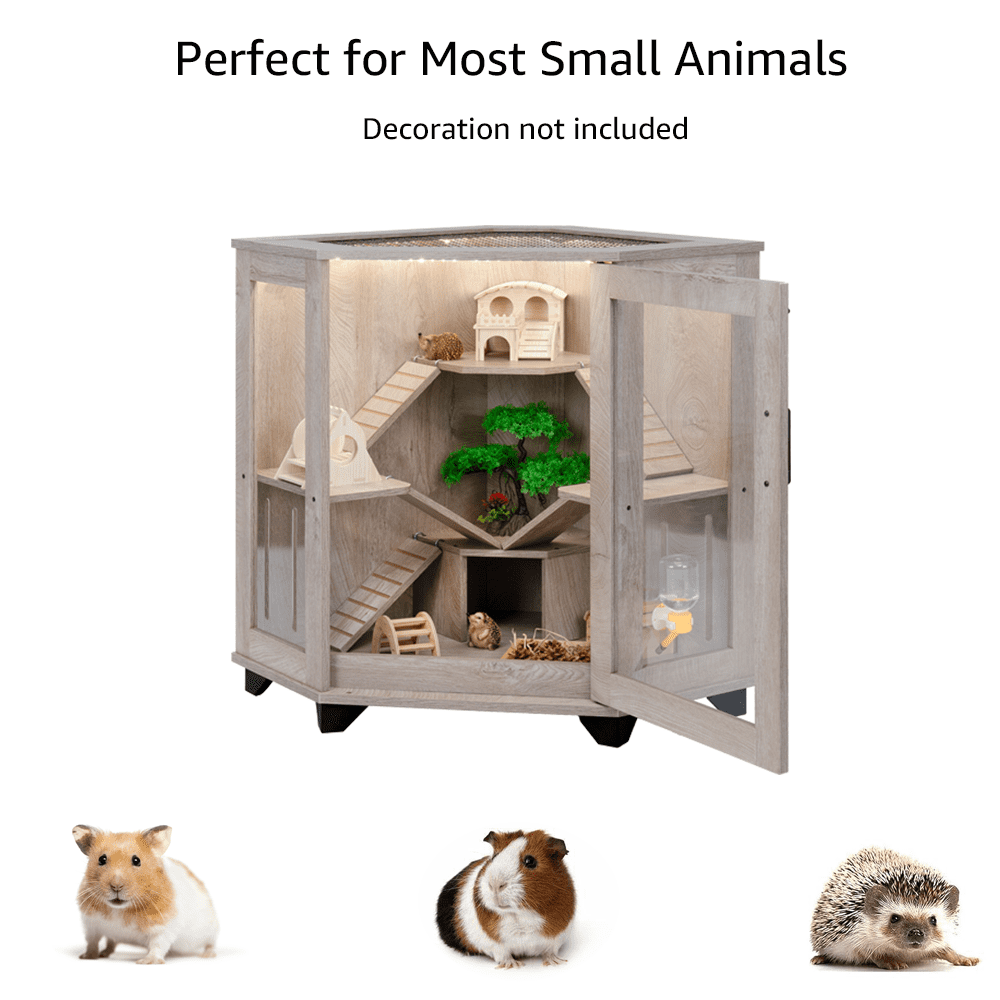 unipaws Chinchillas Cage with Ramp, Rat Cage with House, Critter Nation Cage for Hamster, Mice, Clear Acrylic, Corner Small Animal Cage