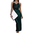 thumbnail image 3 of Dinheiro Vestido de satén sin mangas con tirantes finos para mujer, vestido de cóctel, playa, fiesta de noche, cuello vuelto, vestidos midi de leopardo con lunares, L, 3 of 7