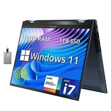 ASUS Zenbook S 13 Flip 2-in-1 Laptop, 13.3'' 2.8K Touchscreen, Intel Core i7-1260P, 16GB LPDDR5, 1TB SSD, Intel Iris Xe Graphics, Backlit Keyboard, FHD Camera, WiFi 6E, Win 11, Blue, 32GB USB Card