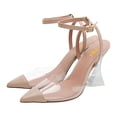 thumbnail image 2 of FSJ Women Classic Pointed Closed Toe Pumps Clear Chunky Block High Heel Ankle Strap Sandals Comfort Daily Work Shoes Size 15 Nude, 2 of 5