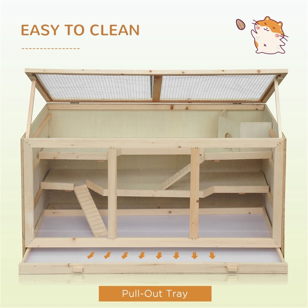 3-Tier Extra Large Wooden Hamster Cage, Small Animal Cage and Habitat, Mice, Rat, Gerbil, & Hamster Habitat, Ladder, Openable Top and Bottom Tray (45.25" L x 22.5" W x 21.75" H)