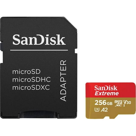 SanDisk 256GB Extreme microSDXC UHS-I Memory Card with Adapter - 160MB/s, U3, V30, 4K UHD, A2, Micro SD Card -