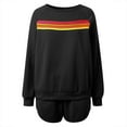 thumbnail image 5 of Women's 2 Piece Shorts Sets Fashion Rainbow Stripe Print Long Sleeve Sweatshirts Fall Winter Comfy Casual Loose Vacation Suits, 5 of 6
