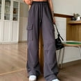 thumbnail image 6 of CAIVO Women's Solid Color Fashion Sport Pants High Waisted Drape Work Pants Loose And Casual Pants Slacks Trousers Boho Streetwear, 6 of 7