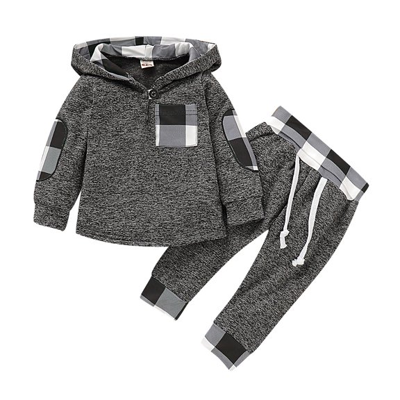 Mikrdoo Baby Boy Clothes 6-12M Check Hooded Top   Drawstring Pants 2PCS Baby Boy Spring and Autumn Set
