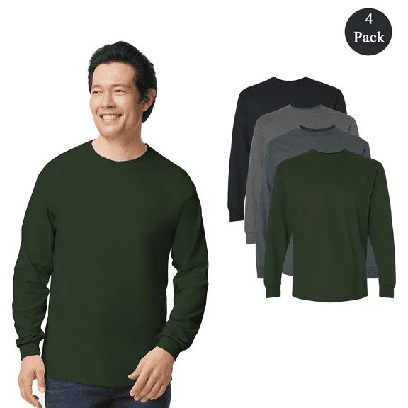 Gildan Adult’s Ultra Long Sleeve T-Shirt, U S Cotton Durable Tear Multicolor Tee, Bulk 4 Pack, S