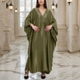 thumbnail image 5 of Uootdi Women's Satin Kaftan Dress V Neck Flowy Maxi Dress Loose Fit Evening Gown Elegant Party Wear Caftan Plus Size Cover Up Trendy Boho Beach Dress Multiple Solid Colors for Special Occasions, 5 of 7