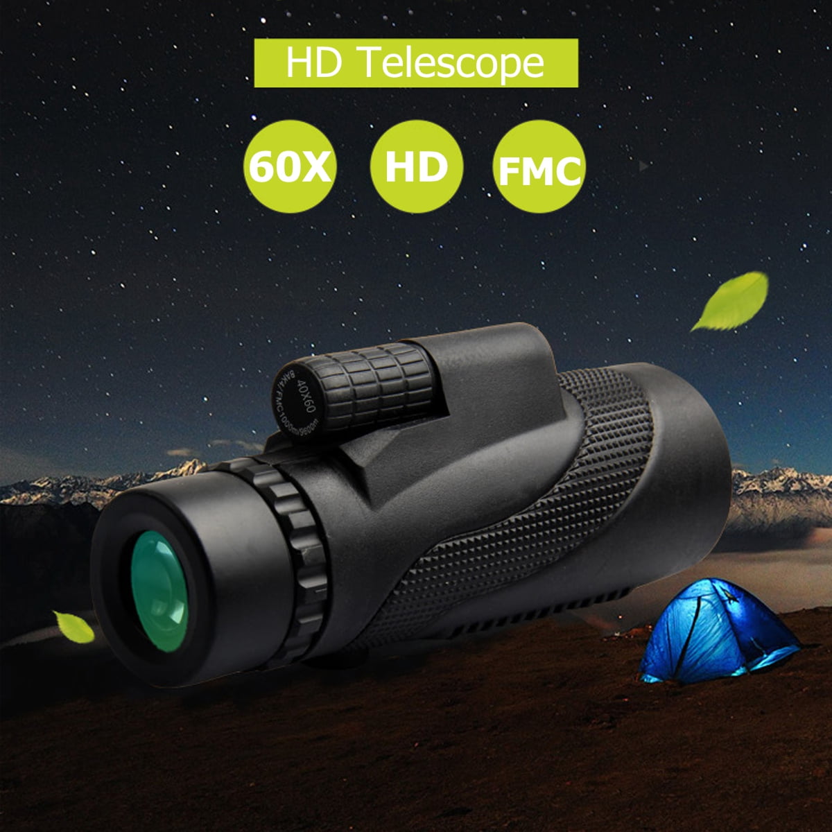 Portable Waterproof Monocular Telescope 9500m 40X60 Outdoor Day Night Vision Monocular Optical HD Lens Dual Focus Optical Zoom Waterproof For Hiking Camping Hunting Sightseeing
