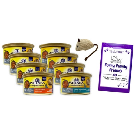Wellness Age Advantage Senior Canned Wet Cat Food Entree - 2 Flavor Pate Sampler (4) Each: Chicken, Tuna & Salmon (3 Ounces)   MerlinsMart Zine | Catnip Toy