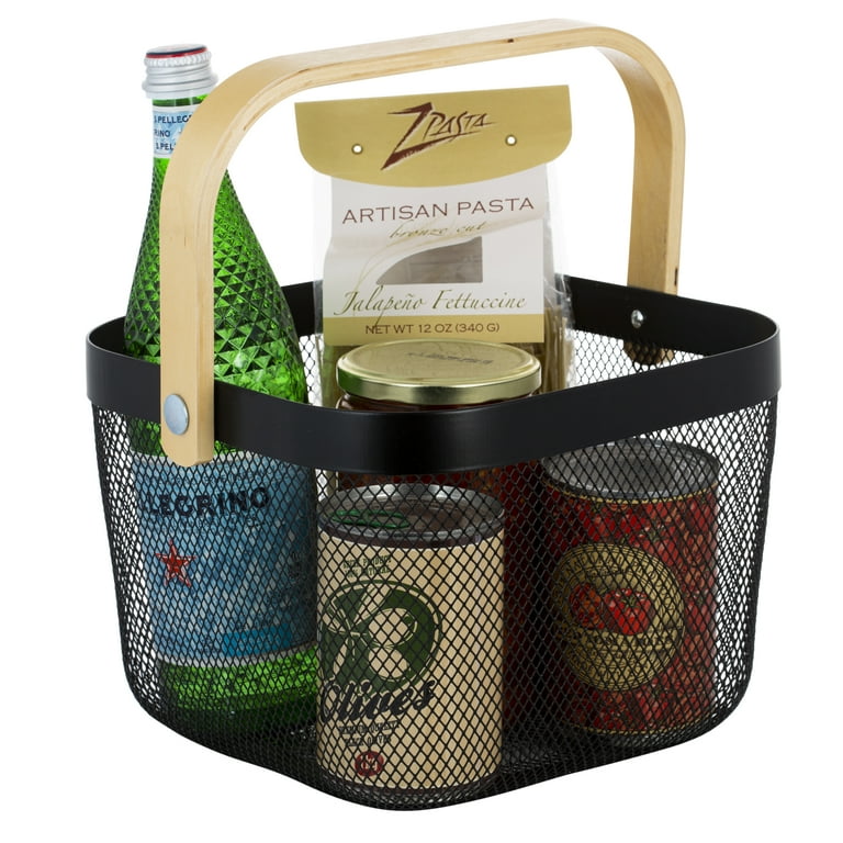 Simplify Mesh Tote Basket with Bamboo Handle in Black