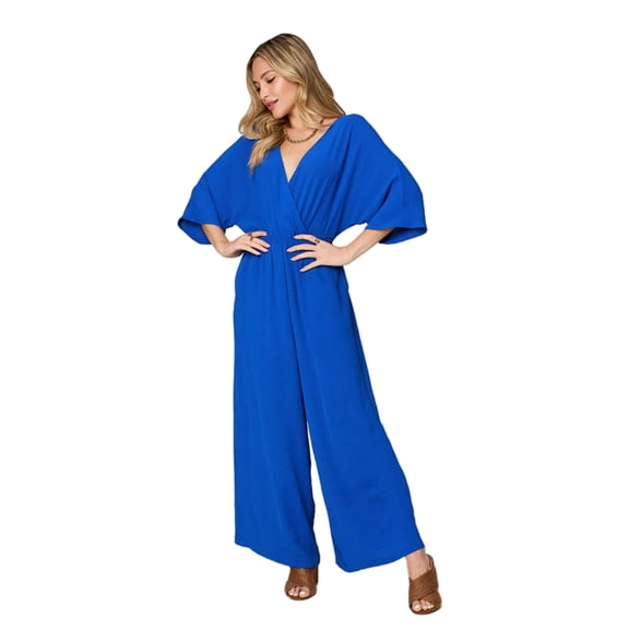 Full Size Surplice Wide Leg Jumpsuit with Pockets