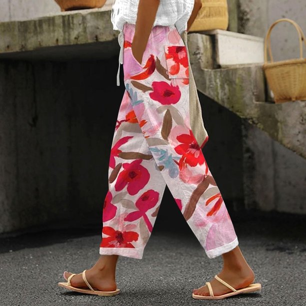 WILLBEST Pantalones Casuales para Mujer, Ligeros, Sueltos y Cómodos, para Primavera y Verano, Diseño de Bolsillo de Cintura Alta, Ideales para Playa y Uso Diario. Extra Grande