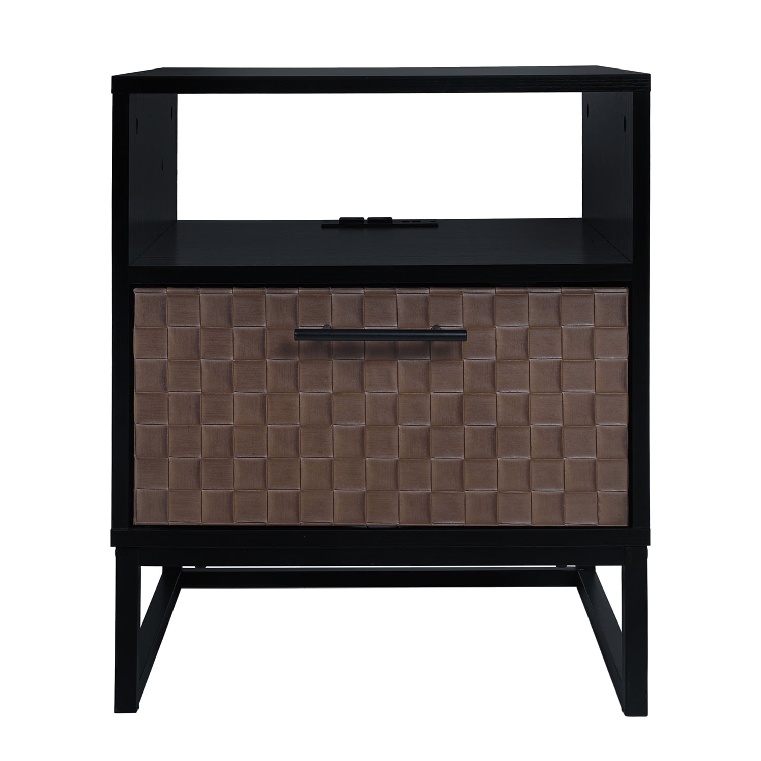 Kadyn Nightstand, 1 Door Bedside Table with Socket, End Table for Bedroom, Black Brown Kadyn Nightstand, 1 Door Bedside Table with Socket, End Table for Bedroom, Black Brown