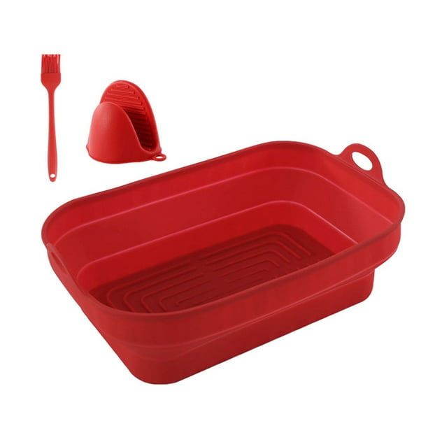 Cesta de silicona para freidora de aire, bandeja reutilizable, utensilios para hornear, molde para Airfryer de Pizza, bandeja para hornear Herramientas y accesorios para hornear 3 piezas/rojo Inteprter HA083592-06