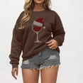 thumbnail image 7 of Women's Christmas Outfits Crewneck Sweathshirt Rhinestones Wine Glass Pattern Trendy Baggy Pullover Holiday Tops (XL, Brown), 7 of 7