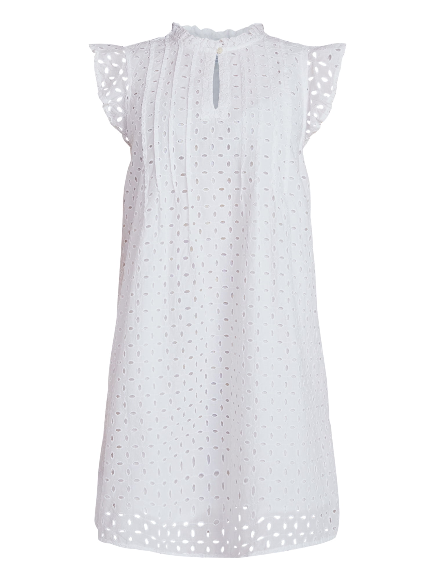 Time and Tru Women's Cotton Eyelet Mini Dress with Flutter Sleeves, Sizes XS-XXXL