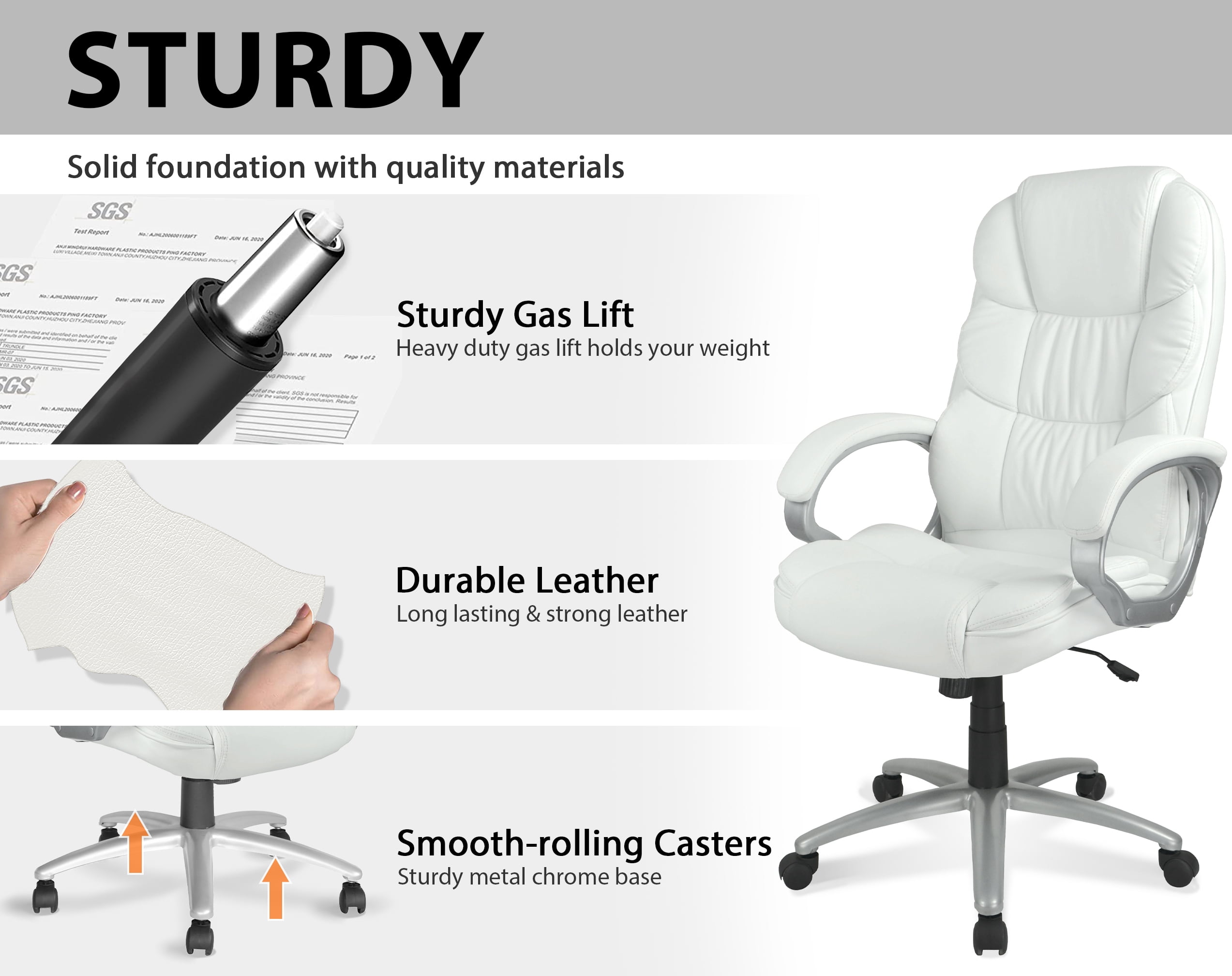 CL.HPAHKL Ergonomic Office Chair, PU Leather Home Office Desk Chairs, Adjustable Height Computer Chair with Armrest and Lumbar Support, Rolling Swivel Comfortable Office Chair Work Chair