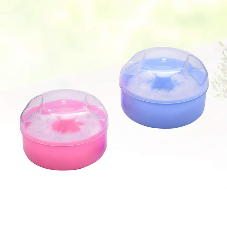 2pcs Powder Puff Empty Box After-Bath Body Powder Container with Bath Powder Puffs and Sifter for Home and Travel (Pink, Blue)