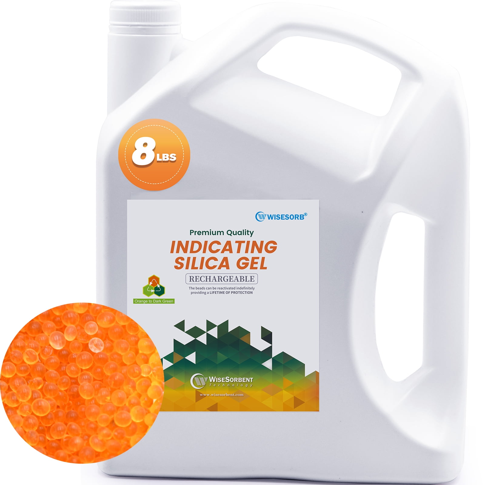 Wisesorb 8lbs Orange Premium Silica Gel Desiccant Beads, Indicating