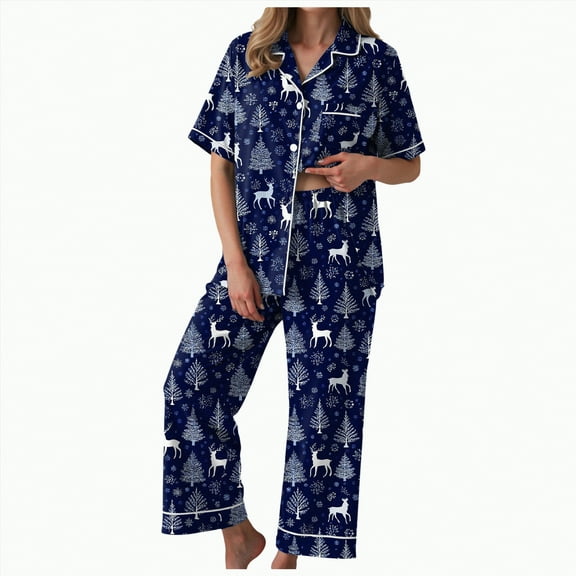 UngA Silk Christmas Pajamas for Women Satin Button Down Christmas Tree Pajamas Classic Soft Womens Christmas Pajamas,Size S
