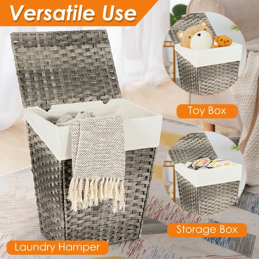 Finihen Laundry Hamper, Laundry Basket, Foldable Handwoven Laundry Hamper with Removable Liner, for Bathroom, laundry Room, Gray Finihen Laundry Hamper, Laundry Basket, Foldable Handwoven Laundry Hamper with Removable Liner, for Bathroom, laundry Room, Gray