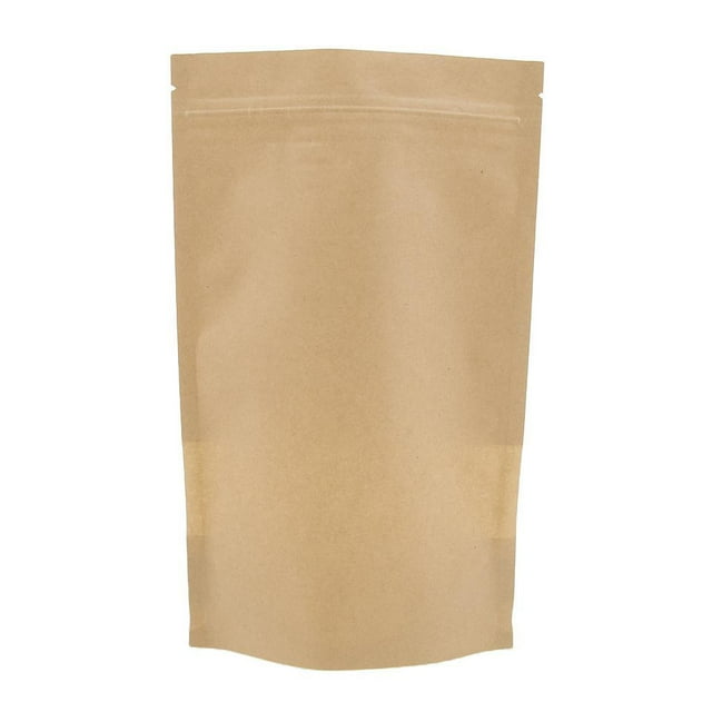 Baohd 50x Kraft Paper Bag Stand Up w/ Food Packaging Zip Window Lock Pouch 18x26+4