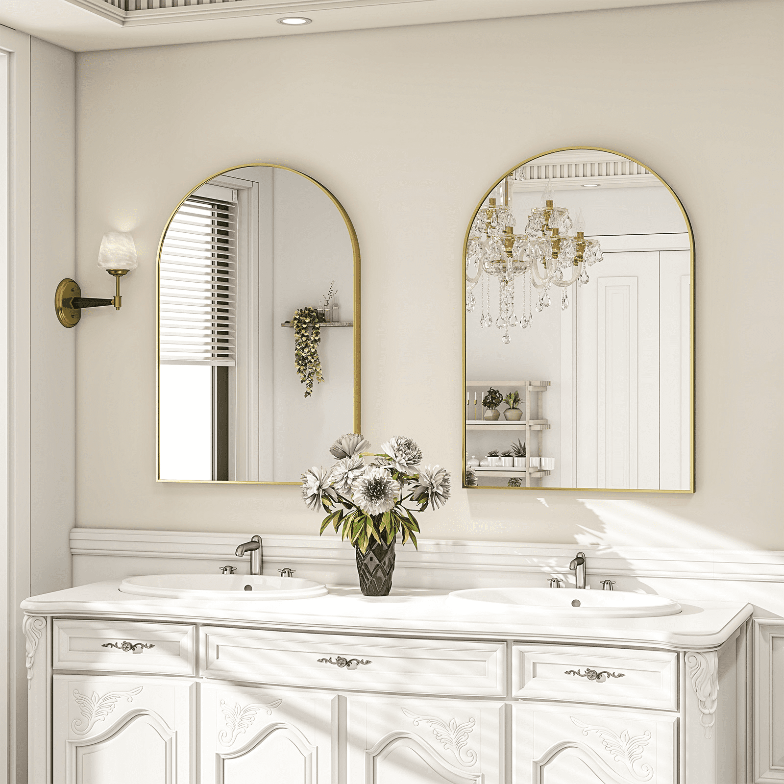 GRAHMCY 30"x20" Arched Bathroom Mirror Wall Mirror With Aluminum Alloy Frame, Gold