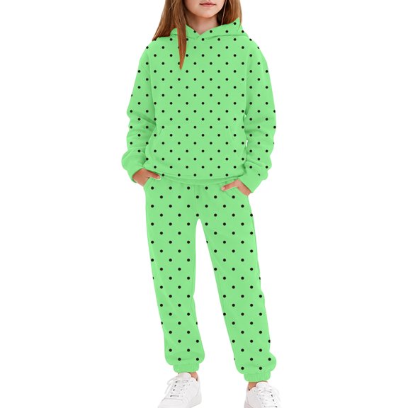 HAYIMI Girl Outfit Sets Polka Dots Print Sweatshirt Pants For Kids Playful Comfort Fashion Trendy Clothes Sets