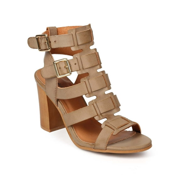 Qupid EK55 Women Leatherette Peep Toe Block Heel Gladiator Sandal