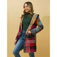 thumbnail image 3 of Autumn and Winter Women's Long Sleeved Pocket Checkered Printed Hooded Cardigan Jacket, 3 of 4