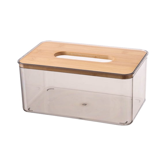 XKHHLH Tissue Box Cover Rectangle, Clear Tissue Box Holder with Bamboo Lid, Dryer Sheet Holder, Kleenex Box Covers, Napkin Facial Tissues Holder Dispenser