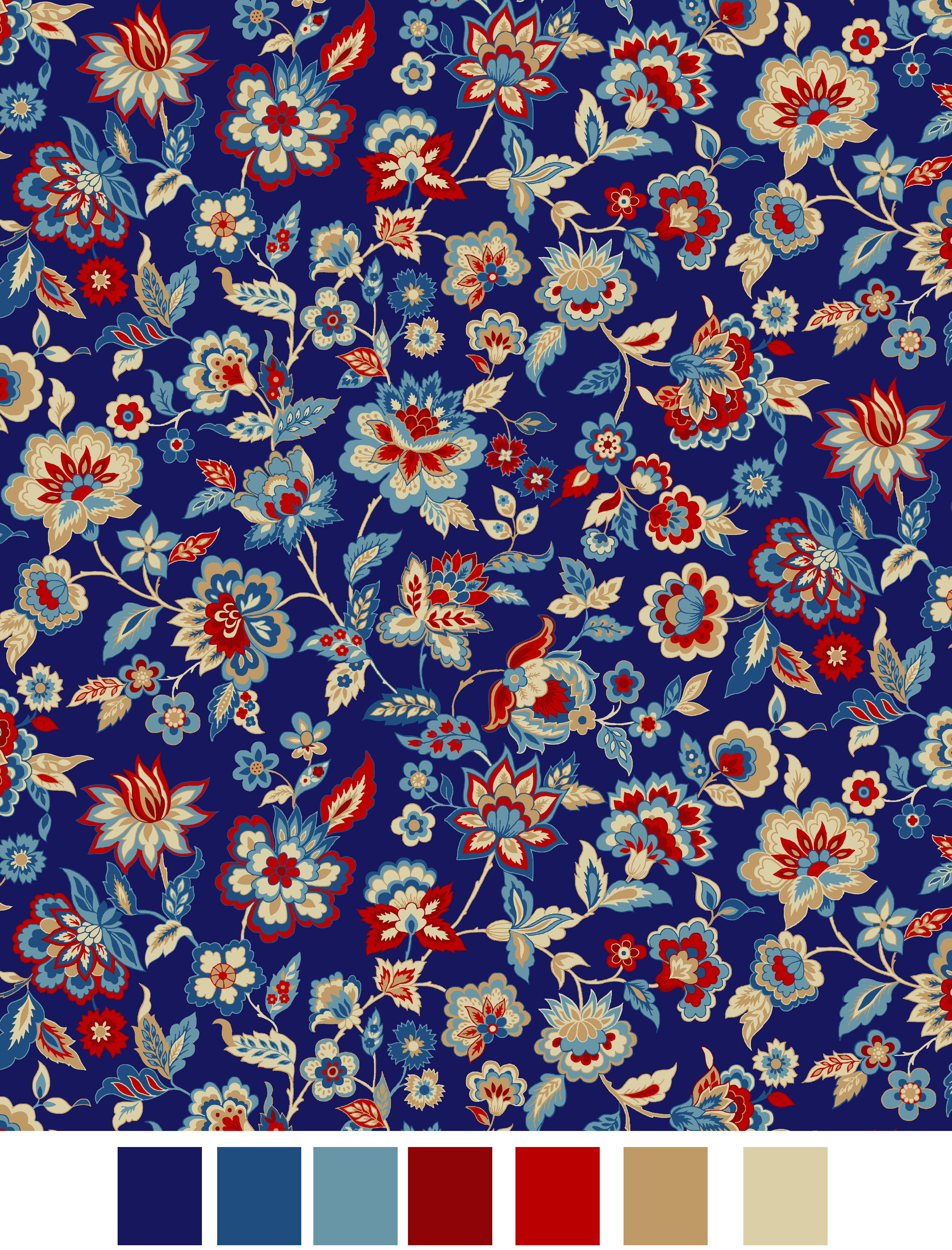 RTC Fabrics Laurens Floral Jacobean Blue 100% Cotton Fabric by the Yard