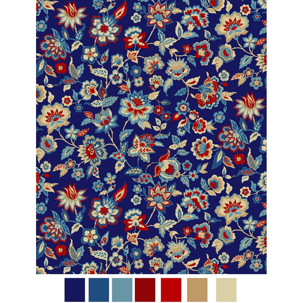 RTC Fabrics Laurens Floral Jacobean Blue 100 Cotton Fabric by the Yard