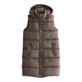 thumbnail image 2 of YDDIAN Puffer Vest Women Winter Warm Long Puffy Vest Sleeveless Fleece Zip Up Jacket Casual Knee Length Down Coats with Hood Khaki S, 2 of 4