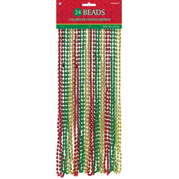 Christmas Metallic Bead Necklaces 24 Per Pack