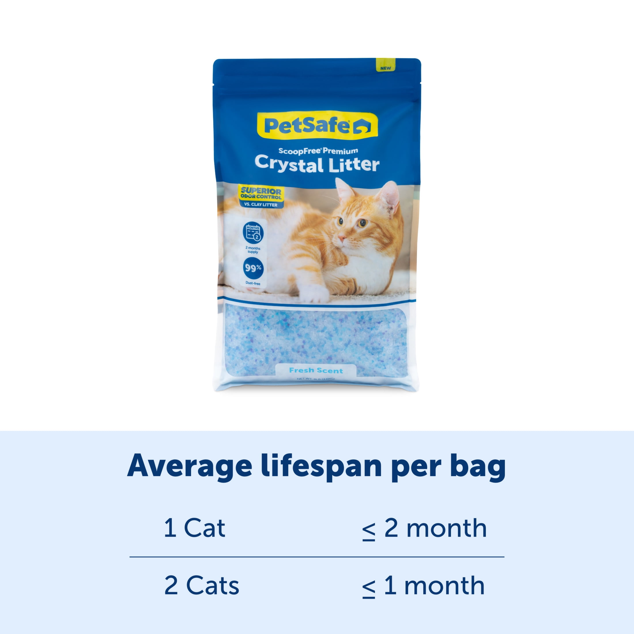 PetSafe ScoopFree Premium Fresh Crystal Cat Litter, Lightly Scented, 3 Packs of 8 lb bags
