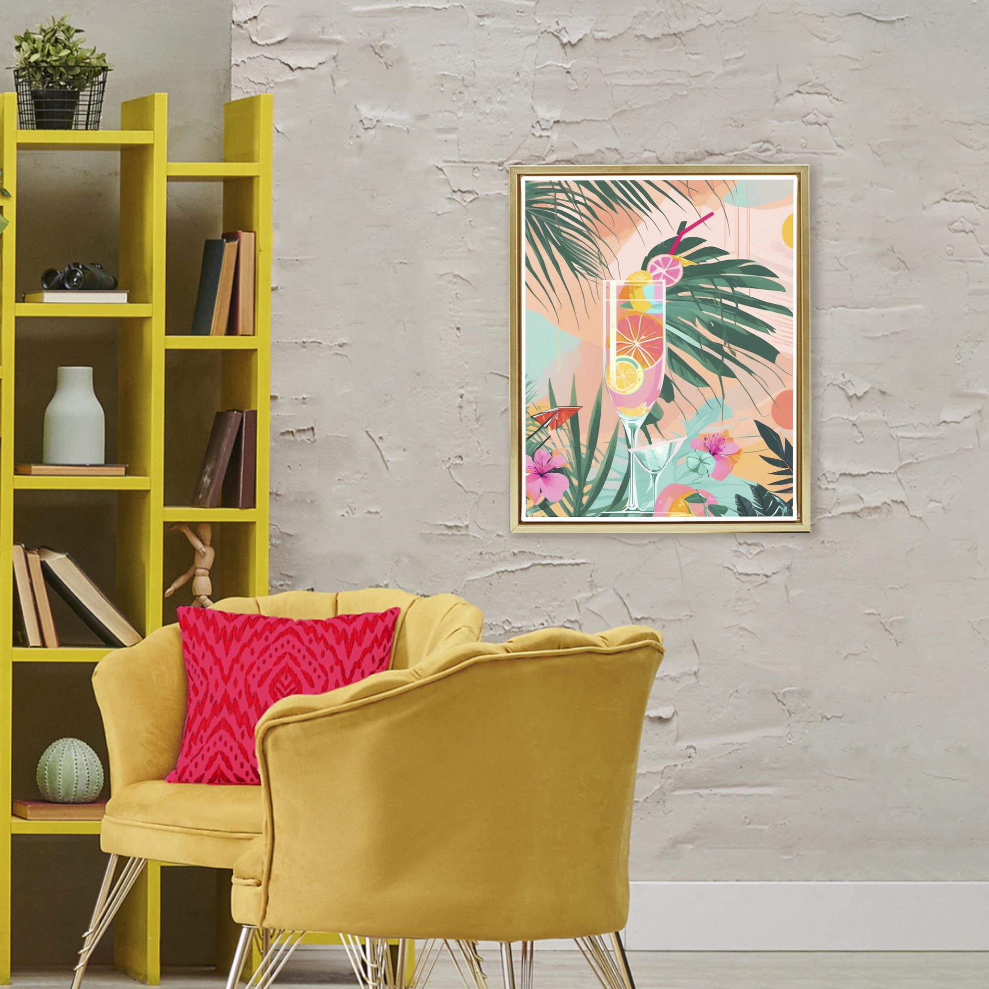Stupell Industries Jungle Lemonade Cocktail Gold Framed Floater Canvas Wall Art, design by Tabz Jones