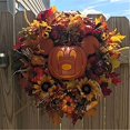 thumbnail image 3 of Corona de calabaza de otoño - Corona de otoño para la decoración de la puerta delantera, arces artificiales, girasol, cosecha de otoño, decoración navideña, interior y exterior Ormromra ZYY-1238, 3 of 5
